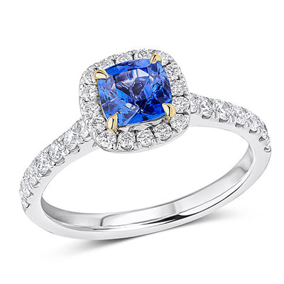 Cluster Halo Sapphire & Diamond Engagement Ring B, 0.55ct