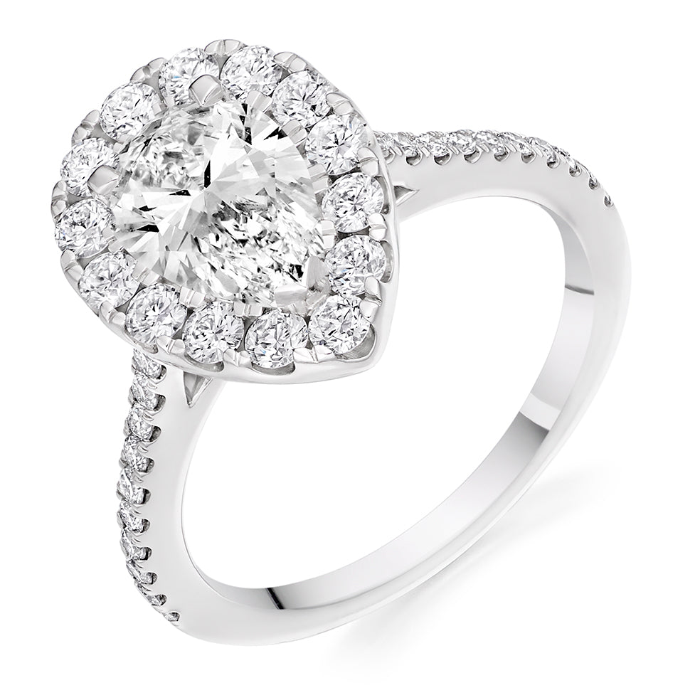 Halo with Diamond Set Shoulders Pear Cut Engagement Ring, 1.00ct