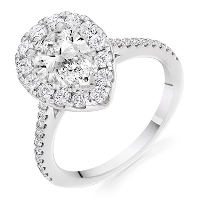 Halo with Diamond Set Shoulders Pear Cut Engagement Ring, 1.00ct