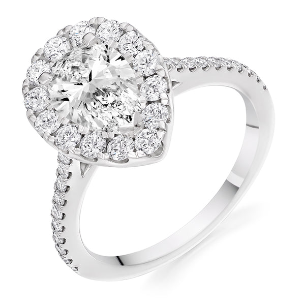 Halo with Diamond Set Shoulders Pear Cut Engagement Ring, 1.00ct