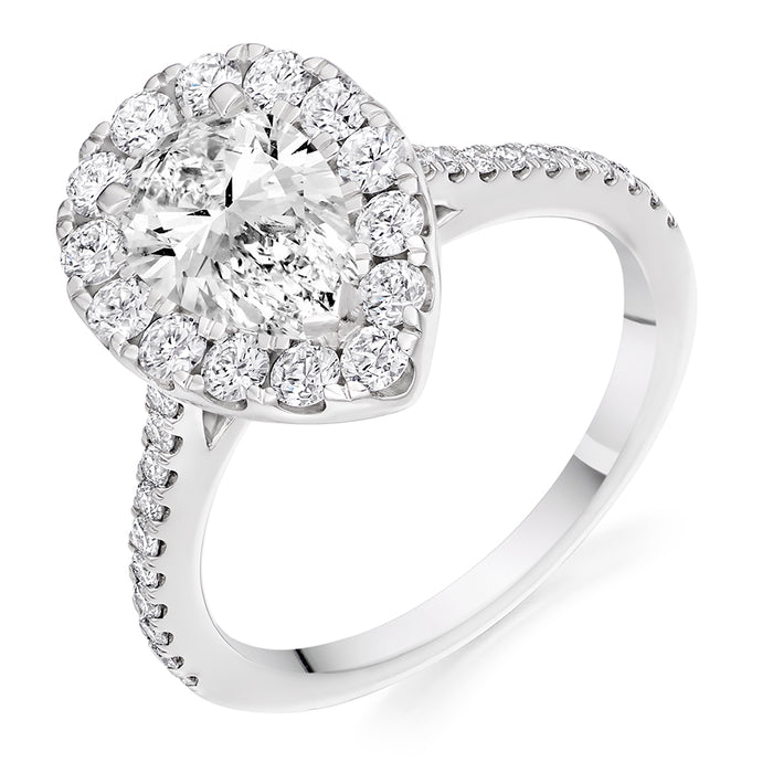 Halo with Diamond Set Shoulders Pear Cut Engagement Ring, 1.00ct