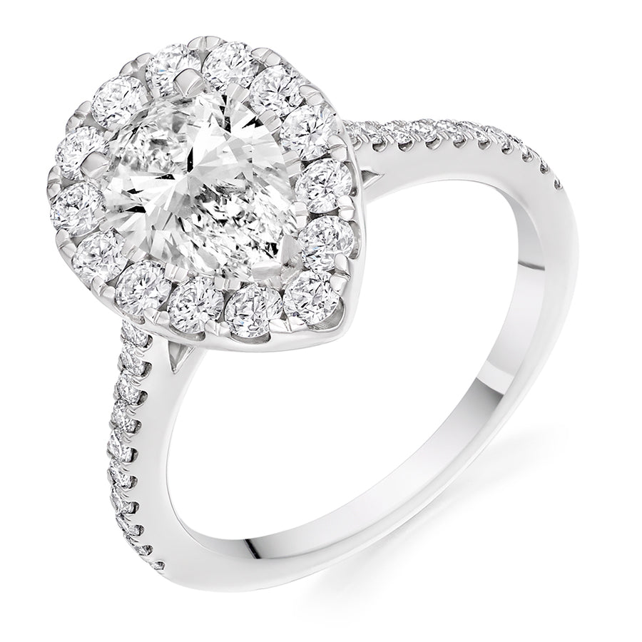 Halo with Diamond Set Shoulders Pear Cut Engagement Ring, 1.00ct