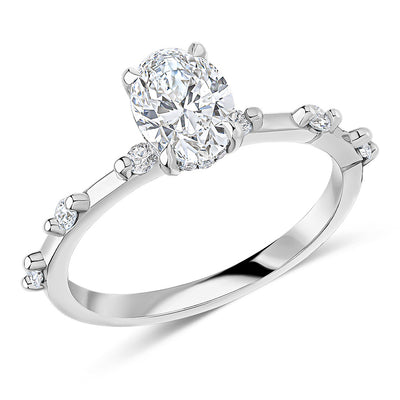 Solitaire with Diamond Set Shoulders Oval Cut Engagement Ring, 1.00ct
