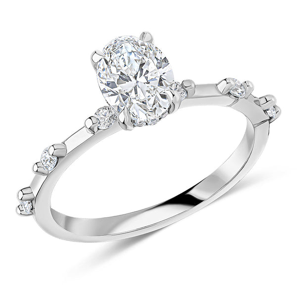 Solitaire with Diamond Set Shoulders Oval Cut Engagement Ring, 1.00ct