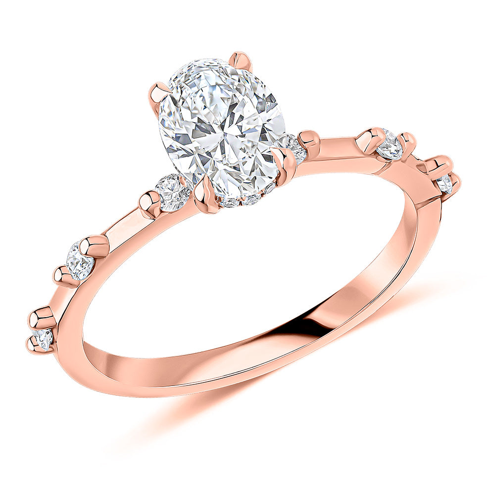 Solitaire with Diamond Set Shoulders Oval Cut Engagement Ring, 1.00ct in Rose Gold