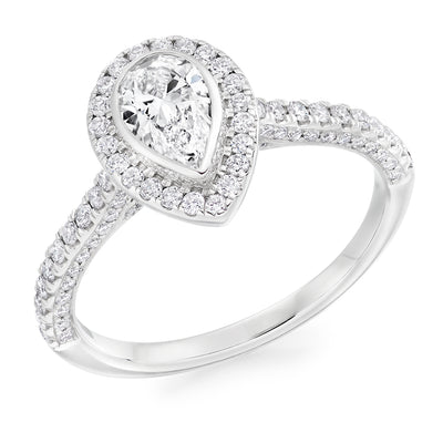 Halo with Diamond Set Shoulders Pear Cut Engagement Ring, 0.50ct