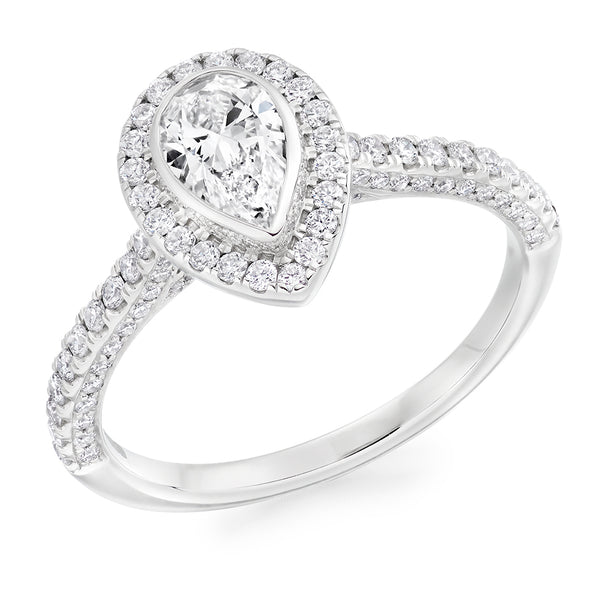 Halo with Diamond Set Shoulders Pear Cut Engagement Ring, 0.50ct