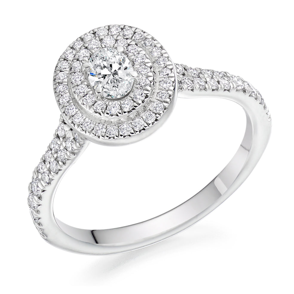 Halo with Diamond Set Shoulders Oval Cut Engagement Ring, 0.25ct