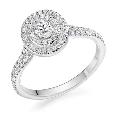 Halo with Diamond Set Shoulders Oval Cut Engagement Ring, 0.25ct