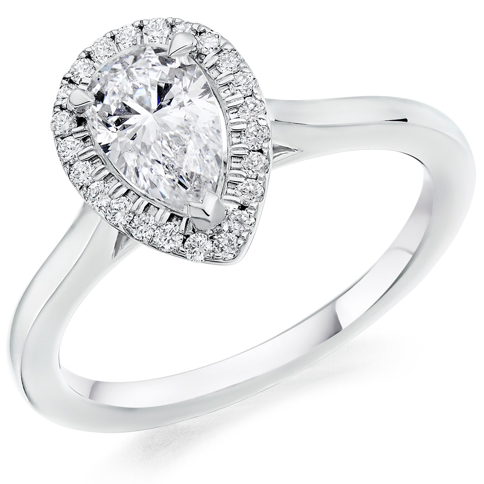 Halo with Plain Shoulders Pear Cut Engagement Ring, 0.90ct