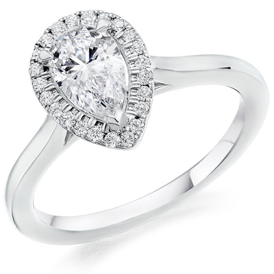 Halo with Plain Shoulders Pear Cut Engagement Ring, 0.90ct