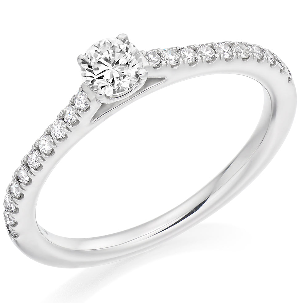 Solitaire with Diamond Set Shoulders Round Brilliant Engagement Ring, 0.25ct