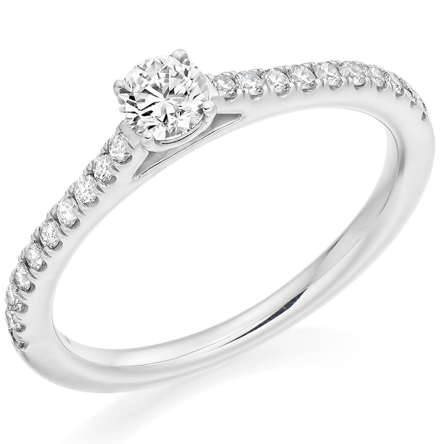 Solitaire with Diamond Set Shoulders Round Brilliant Engagement Ring, 0.25ct