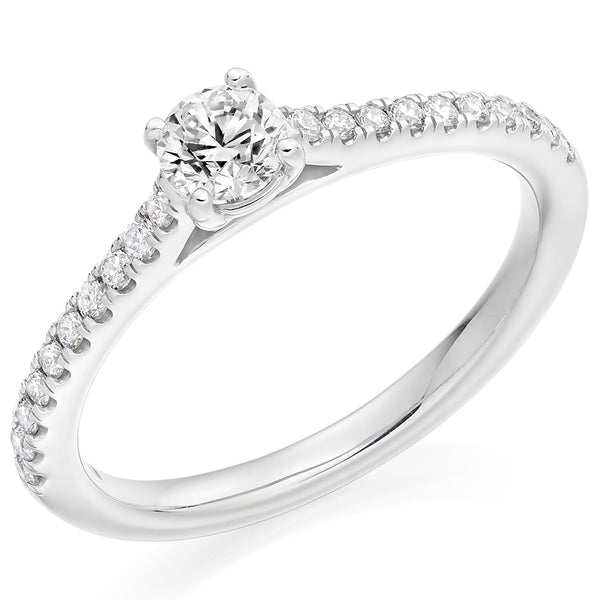 Solitaire with Diamond Set Shoulders Round Brilliant Engagement Ring, 0.33ct