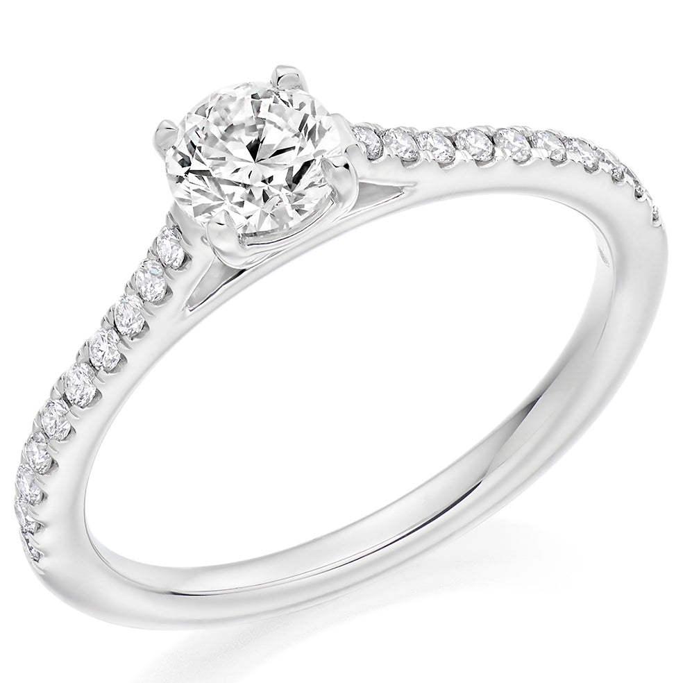 Solitaire with Diamond Set Shoulders Round Brilliant Engagement Ring, 0.50ct