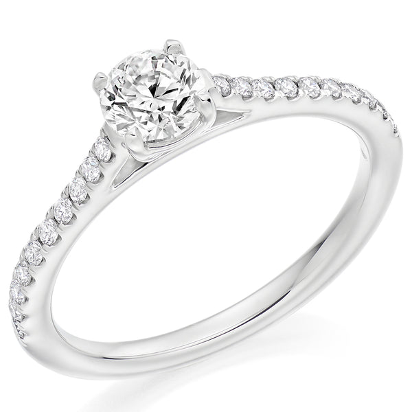 Solitaire with Diamond Set Shoulders Round Brilliant Engagement Ring, 0.50ct
