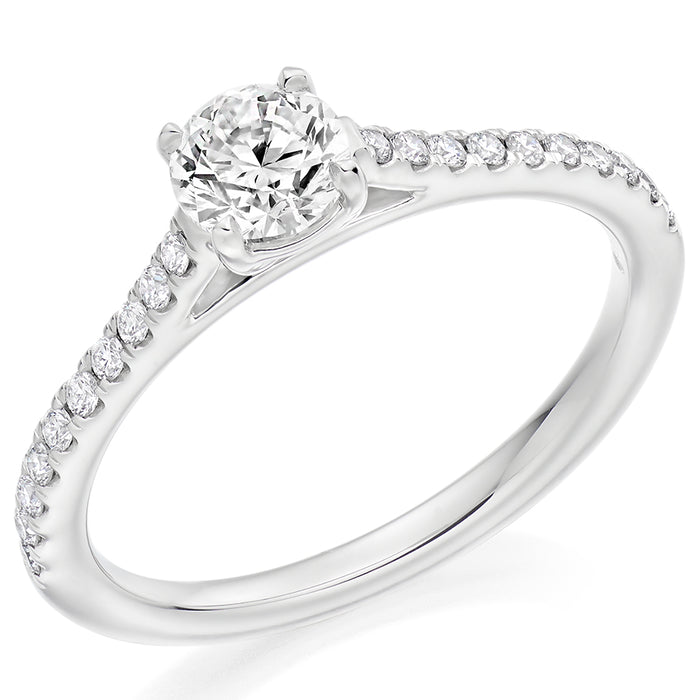 Solitaire with Diamond Set Shoulders Round Brilliant Engagement Ring, 0.50ct