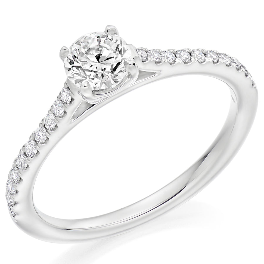 Solitaire with Diamond Set Shoulders Round Brilliant Engagement Ring, 0.50ct