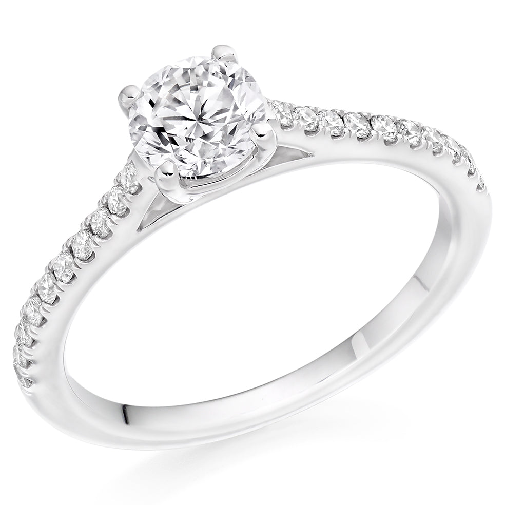 Solitaire with Diamond Set Shoulders Round Brilliant Engagement Ring, 0.75ct