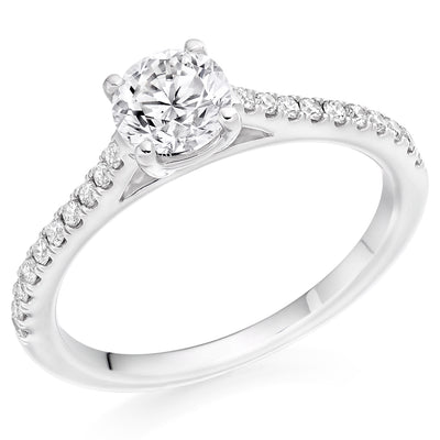 Solitaire with Diamond Set Shoulders Round Brilliant Engagement Ring, 0.75ct