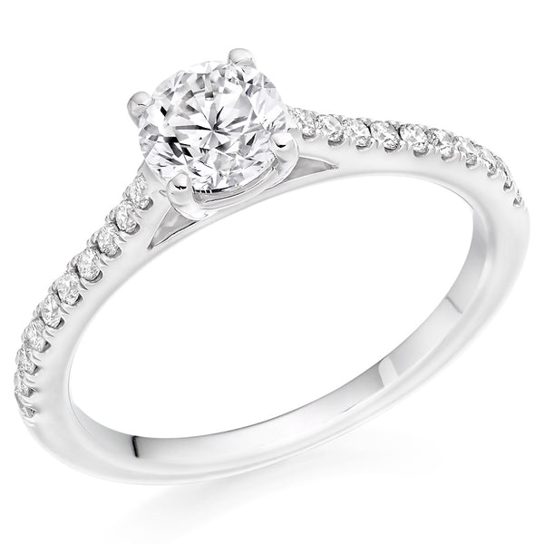 Solitaire with Diamond Set Shoulders Round Brilliant Engagement Ring, 0.75ct