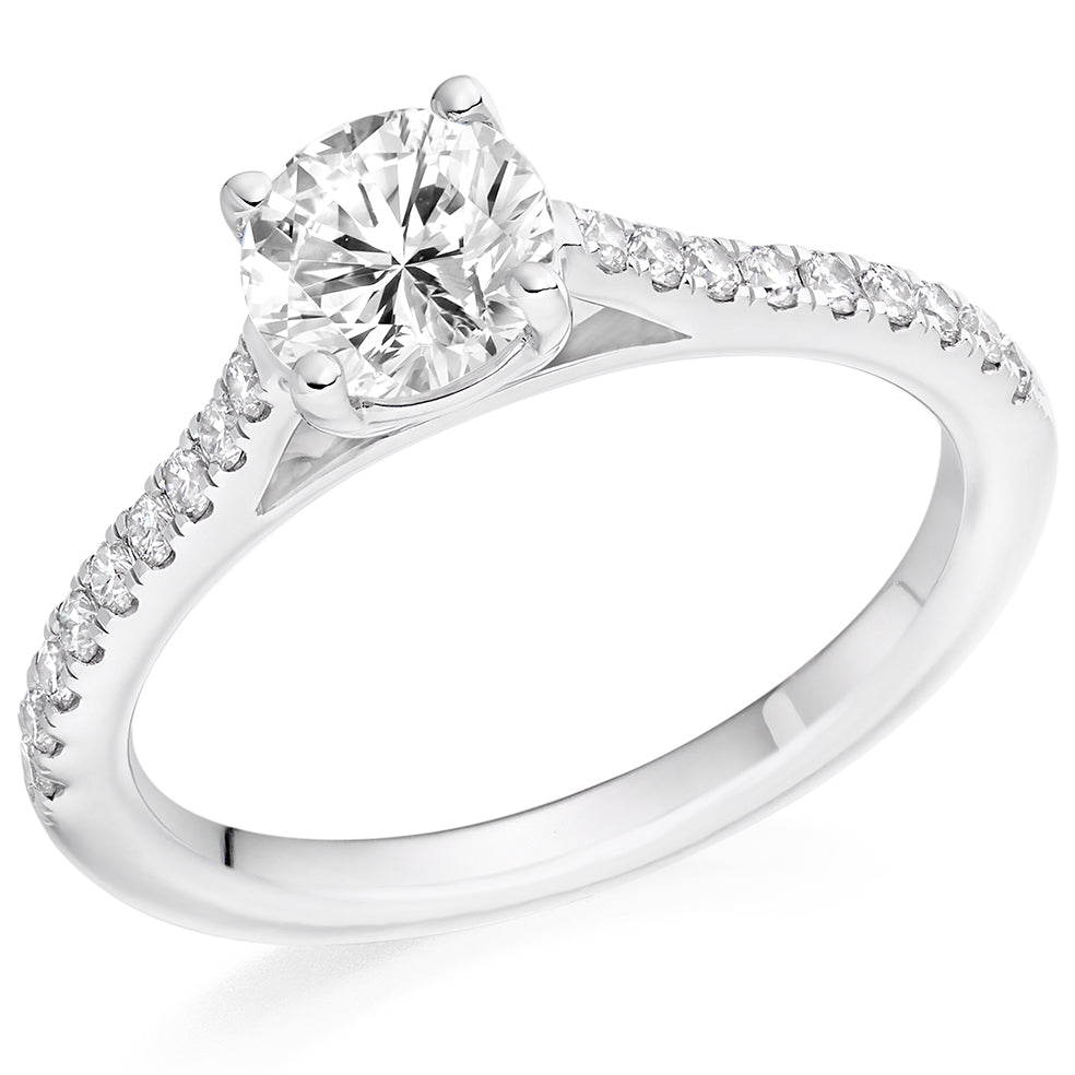 Solitaire with Diamond Set Shoulders Round Brilliant Engagement Ring, 0.90ct