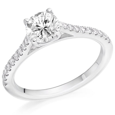 Solitaire with Diamond Set Shoulders Round Brilliant Engagement Ring, 0.90ct