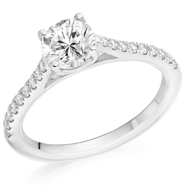 Solitaire with Diamond Set Shoulders Round Brilliant Engagement Ring, 0.90ct