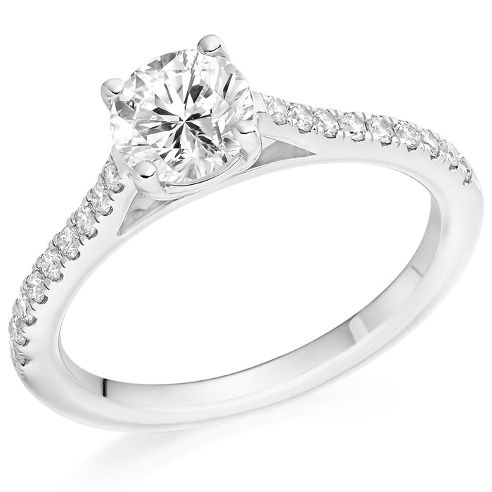 Solitaire with Diamond Set Shoulders Round Brilliant Engagement Ring, 0.90ct