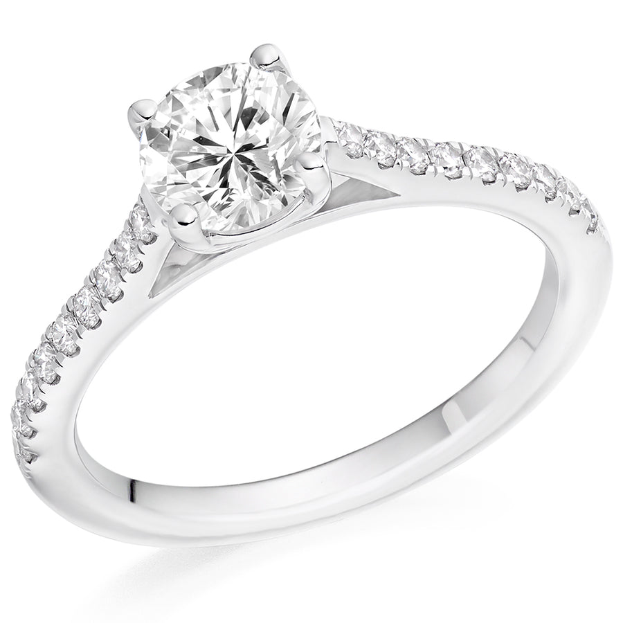 Solitaire with Diamond Set Shoulders Round Brilliant Engagement Ring, 0.90ct