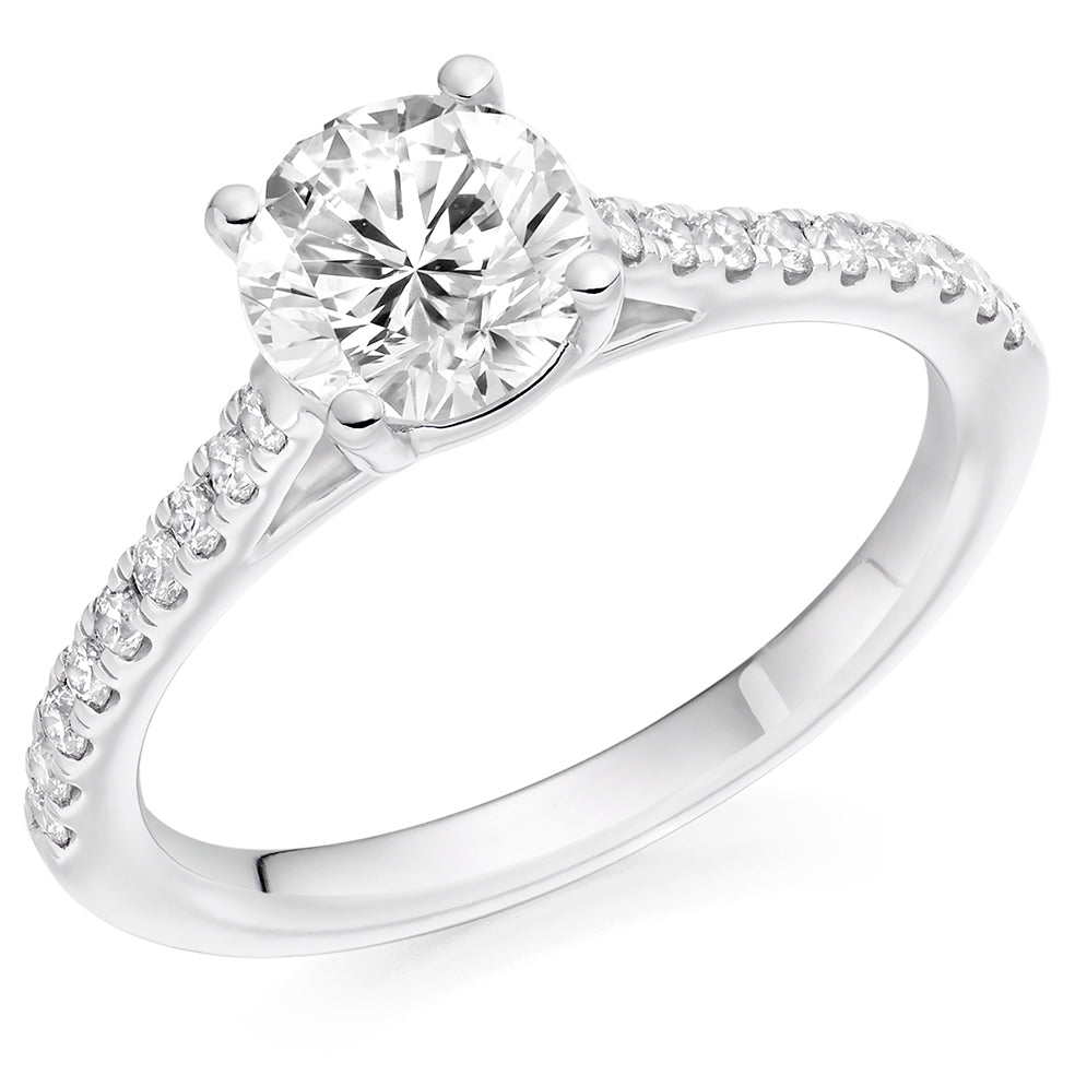Solitaire with Diamond Set Shoulders Round Brilliant Engagement Ring, 1.00ct