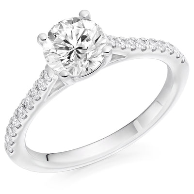 Solitaire with Diamond Set Shoulders Round Brilliant Engagement Ring, 1.00ct
