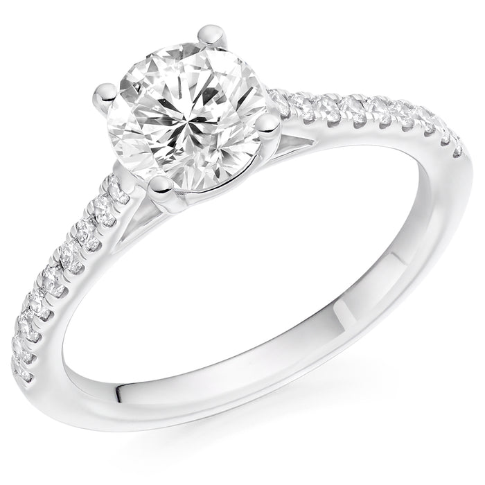 Solitaire with Diamond Set Shoulders Round Brilliant Engagement Ring, 1.00ct
