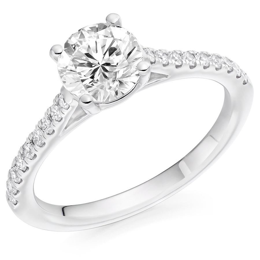 Solitaire with Diamond Set Shoulders Round Brilliant Engagement Ring, 1.00ct