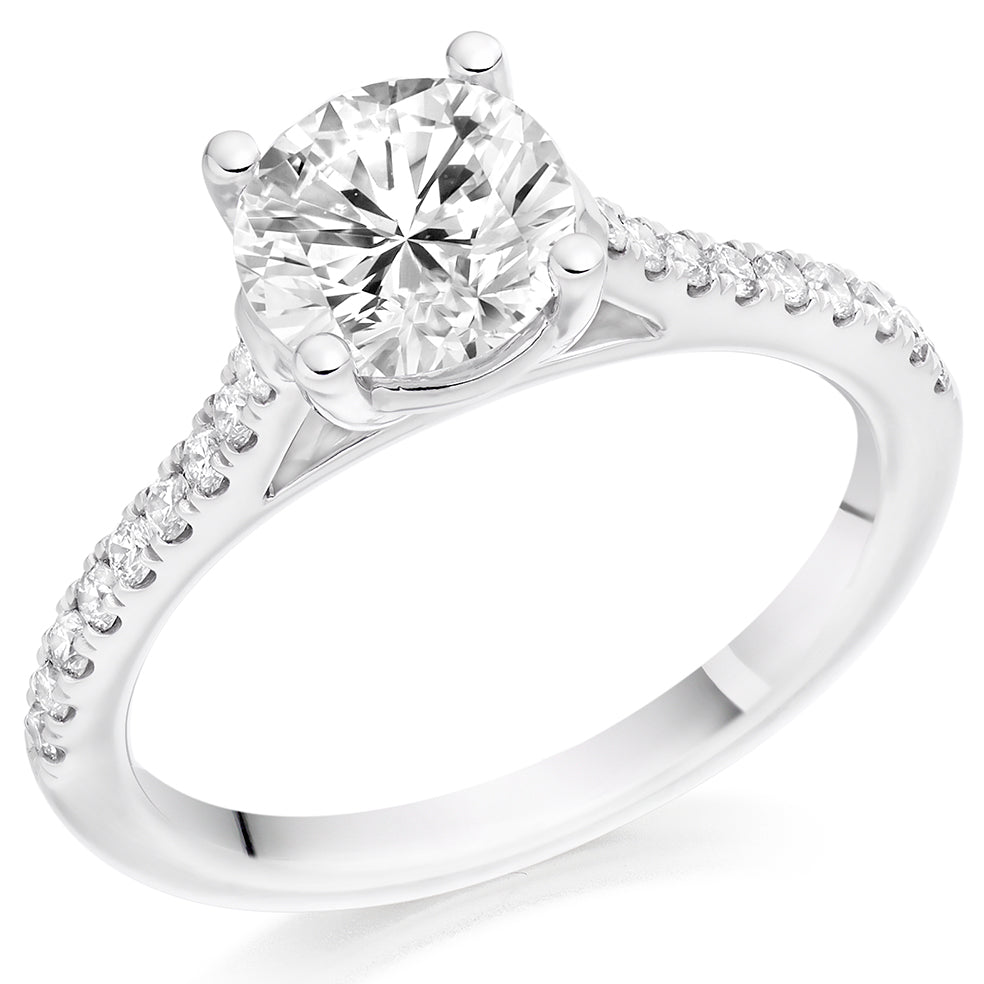 Solitaire with Diamond Set Shoulders Round Brilliant Engagement Ring, 1.50ct