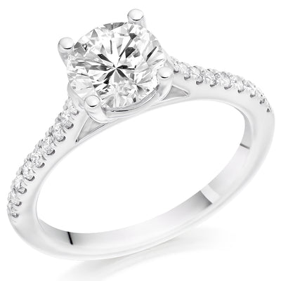 Solitaire with Diamond Set Shoulders Round Brilliant Engagement Ring, 1.50ct