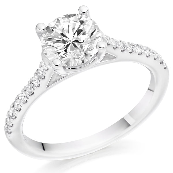 Solitaire with Diamond Set Shoulders Round Brilliant Engagement Ring, 1.50ct