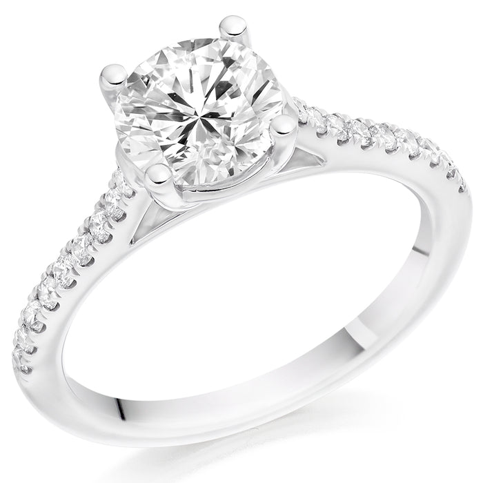 Solitaire with Diamond Set Shoulders Round Brilliant Engagement Ring, 1.50ct