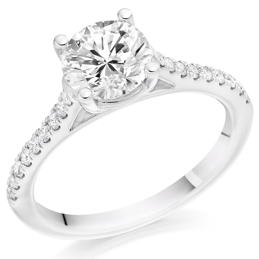 Solitaire with Diamond Set Shoulders Round Brilliant Engagement Ring, 1.50ct