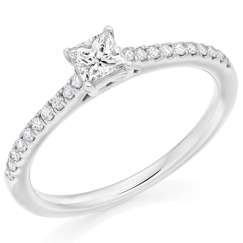 Solitaire with Diamond Set Shoulders Princess Cut Engagement Ring, 0.25ct