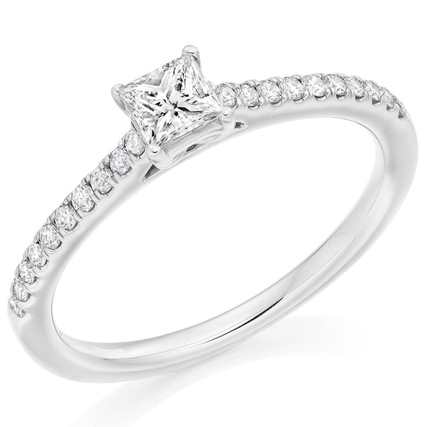 Solitaire with Diamond Set Shoulders Princess Cut Engagement Ring, 0.25ct