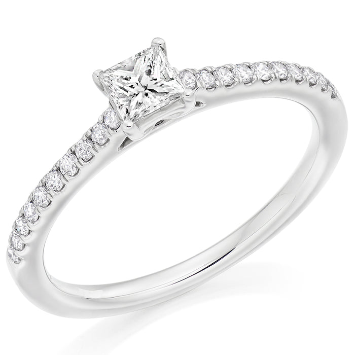 Solitaire with Diamond Set Shoulders Princess Cut Engagement Ring, 0.25ct