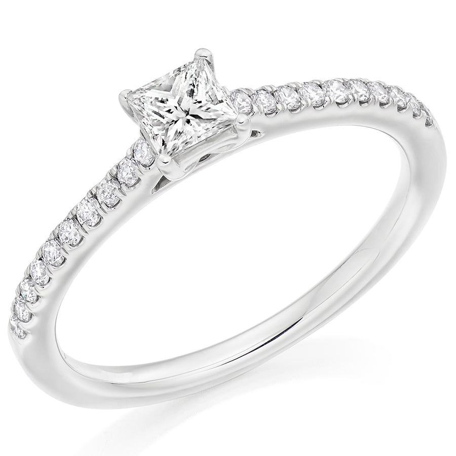 Solitaire with Diamond Set Shoulders Princess Cut Engagement Ring, 0.25ct