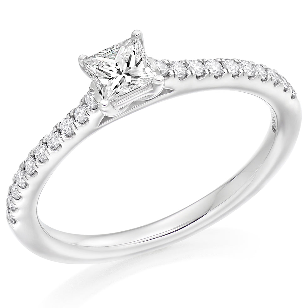 Solitaire with Diamond Set Shoulders Princess Cut Engagement Ring, 0.33ct