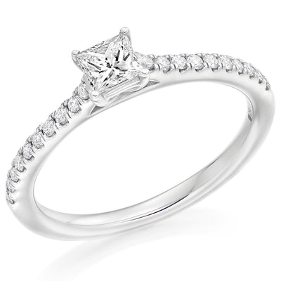 Solitaire with Diamond Set Shoulders Princess Cut Engagement Ring, 0.33ct