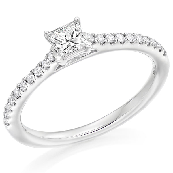 Solitaire with Diamond Set Shoulders Princess Cut Engagement Ring, 0.33ct