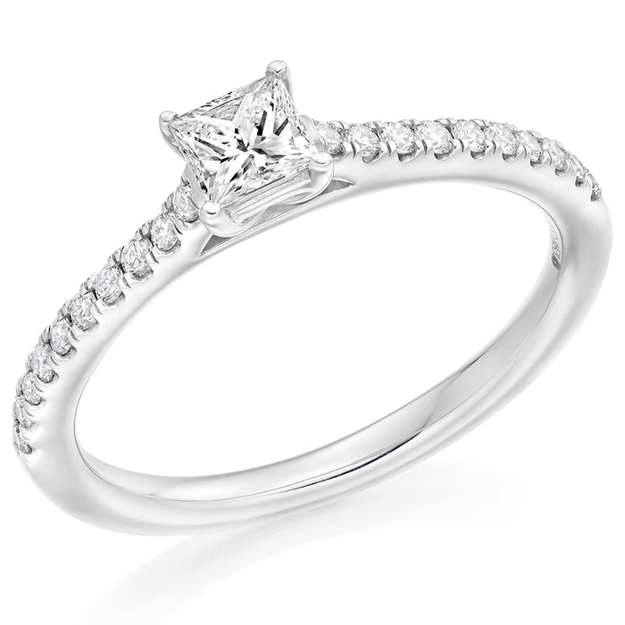 Solitaire with Diamond Set Shoulders Princess Cut Engagement Ring, 0.33ct