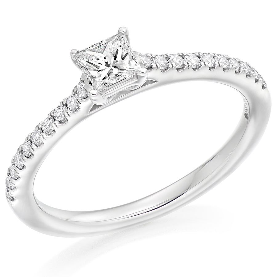 Solitaire with Diamond Set Shoulders Princess Cut Engagement Ring, 0.33ct