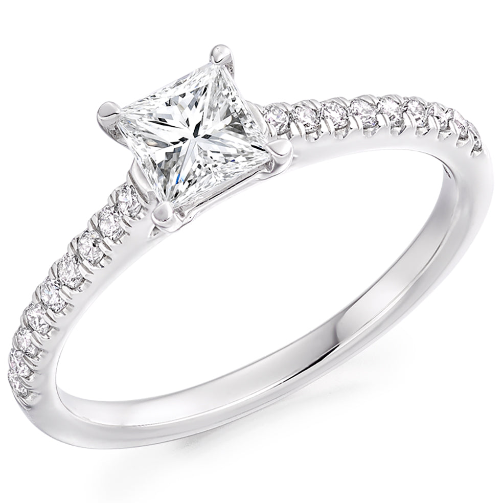 Solitaire with Diamond Set Shoulders Princess Cut Engagement Ring, 0.50ct