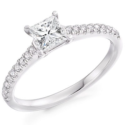 Solitaire with Diamond Set Shoulders Princess Cut Engagement Ring, 0.50ct